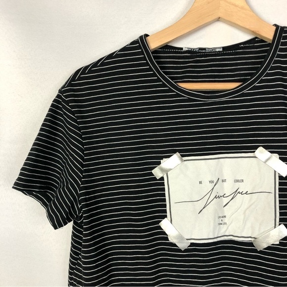 Zara Black & White Stripe Live Free Graphic Short sleeve T-Shirt M - Picture 3 of 3